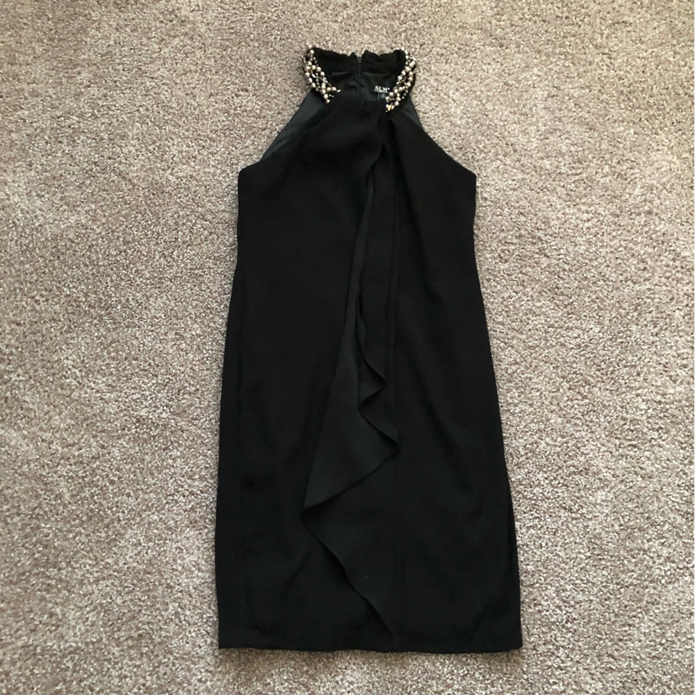 SLNY Black Halter Dress